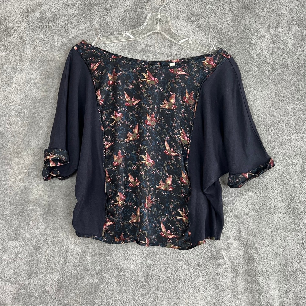 Tiny Anthropologie Reeves Bird Print Top‎ Womens XS Silky Boatneck